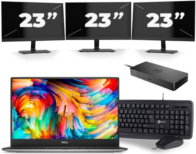 Dell XPS 13 9360 - Intel Core i5-7e Generatie - 13 inch - 8GB RAM - 256GB SSD - Windows 11 Home + 3x 23 inch Monitor Zichtbare schade