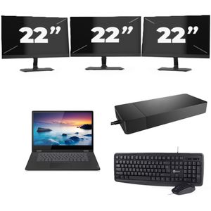 Lenovo IdeaPad C340-15IIL - Intel Core i7-10e Generatie - 15 inch - 16GB RAM - 256GB SSD - Windows 11 Home + 3x 22 inch Monitor Zichtbare schade