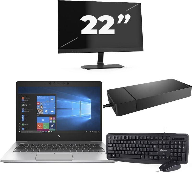 HP EliteBook 735 G6 - AMD Ryzen 3 PRO 3300U - 13 inch - 16GB RAM - 256GB SSD - Windows 11 Home + 1x 22 inch Monitor Zichtbaar gebruikt