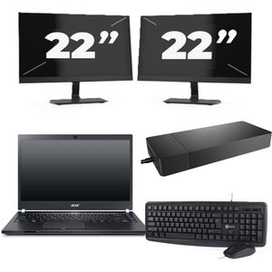 Acer TravelMate P645-SG - Intel Core i7-5e Generatie - 14 inch - 8GB RAM - 256GB SSD - Windows 11 Home + 2x 22 inch Monitor Zichtbaar gebruikt