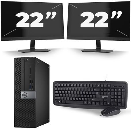 Dell Optiplex 7040 Micro Tower - Intel Core i7-6e Generatie - 16GB RAM - 256GB SSD - Windows 11 + 2x 22 inch Monitor Nette Staat