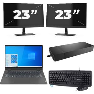 Lenovo IdeaPad Flex 5 14ITL05 - Intel Core i3-11e Generatie - 14 inch - 16GB RAM - 256GB SSD - Windows 11 Home + 2x 23 inch Monitor Zichtbaar gebruikt