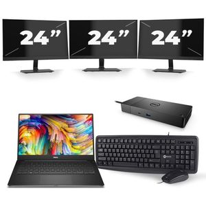 Dell Precision 5520 - Intel Core i7-7e Generatie - 15 inch - 16GB RAM - 512GB SSD - Windows 11 + 3x 24 inch Monitor Nette Staat