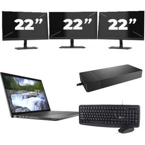 Dell Latitude 7410 - Intel Core i5-10e Generatie - 14 inch - 16GB RAM - 256GB SSD - Windows 11 Home + 3x 22 inch Monitor Nette Staat