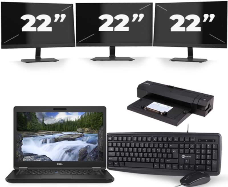 Dell Latitude 5491 - Intel Core i5-8e Generatie - 14 inch - 16GB RAM - 256GB SSD - Windows 11 + 3x 22 inch Monitor Nette Staat