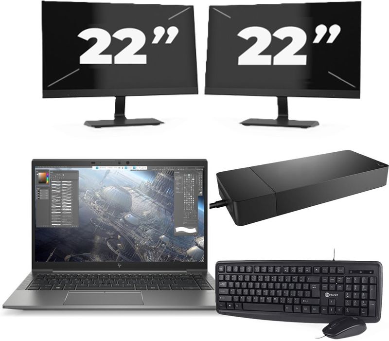 HP ZBook Firefly 14 G8 - Intel Core i7-11e Generatie - 14 inch - 16GB RAM - 256GB SSD - Windows 11 Home + 2x 22 inch Monitor Nette Staat