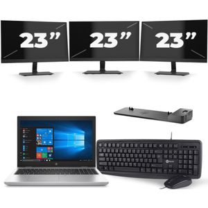HP ProBook 650 G4 - Intel Core i5-8e Generatie - 15 inch - 16GB RAM - 256GB SSD - Windows 11 + 3x 23 inch Monitor Zichtbaar gebruikt