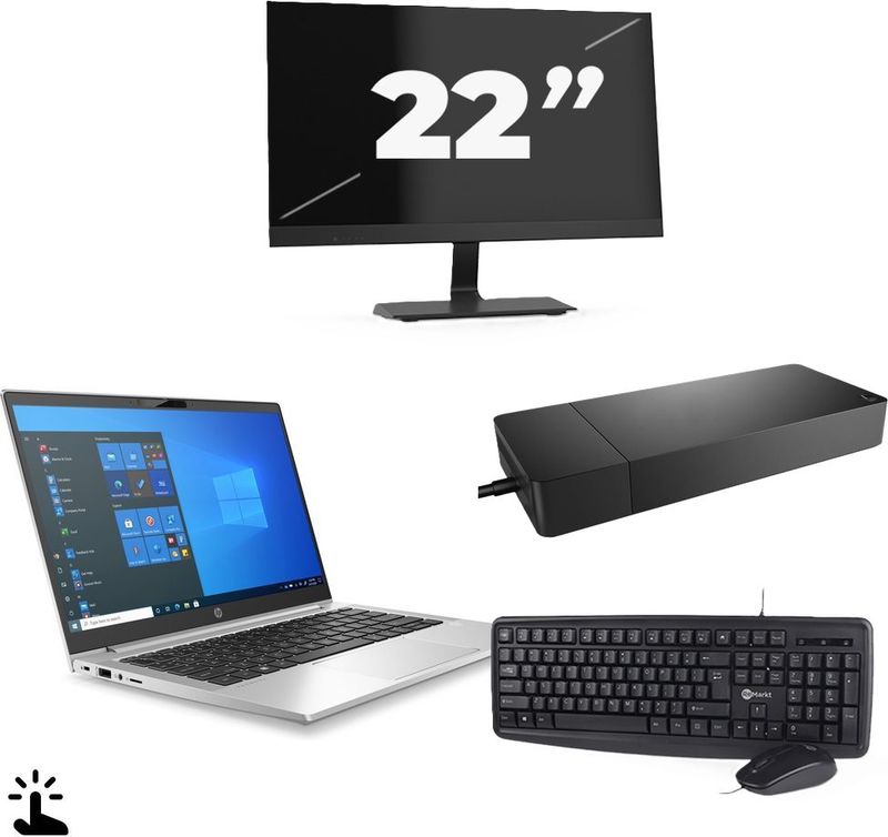 HP ProBook 430 G8 - Intel Core i5-11e Generatie - 13 inch - Touch - 16GB RAM - 256GB SSD - Windows 11 Home + 1x 22 inch Monitor Nette Staat