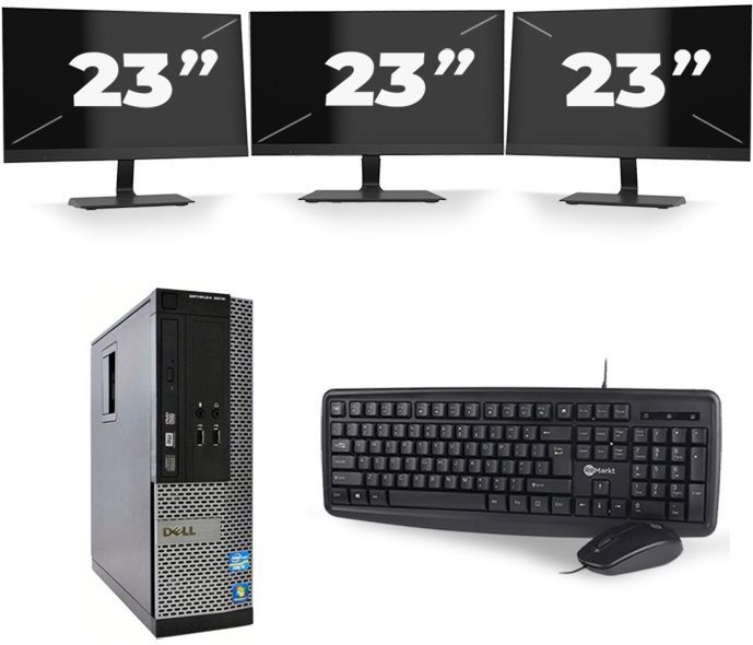 Dell Optiplex 9020 SFF - Intel Core i7-4e Generatie - 16GB RAM - 512GB SSD - Windows 10 + 3x 23 inch Monitor Nette Staat