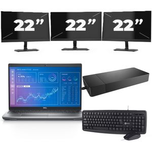 Dell Precision 3571 - Intel Core i5-12e Generatie - 15 inch - 16GB RAM - 256GB SSD - Windows 11 Home + 3x 22 inch Monitor Zichtbaar gebruikt