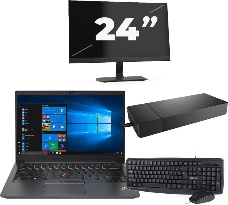 Lenovo ThinkPad E14 Gen 2 - Intel Core i5-11e Generatie - 14 inch - 16GB RAM - 256GB SSD - Windows 11 Home + 1x 24 inch Monitor Zichtbaar gebruikt