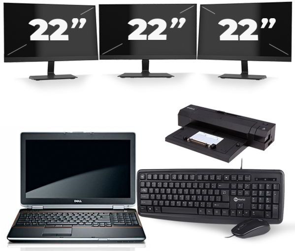 Dell Latitude E6520 - Intel Core i7-2e Generatie - 15 inch - 8GB RAM - 256GB SSD - Windows 10 + 3x 22 inch Monitor Nette Staat