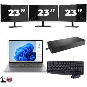 Microsoft Surface Pro 7 (Zonder Toetsenbord) - Intel Core i5-10e Generatie - 12 inch - Touch - 8GB RAM - 256GB SSD - Windows 11 Home + 3x 23 inch Monitor Zichtbaar gebruikt