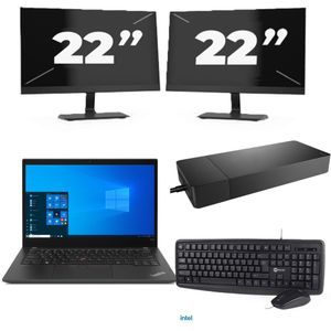Lenovo ThinkPad T14s - Intel Core i7-10e Generatie - 14 inch - 16GB RAM - 256GB SSD - Windows 11 Home + 2x 22 inch Monitor Zichtbaar gebruikt
