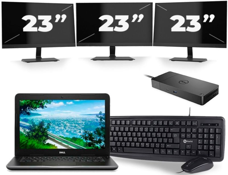 Dell Latitude 3380 - Intel Core i3-6e Generatie - 13 inch - 8GB RAM - 256GB SSD - Windows 11 + 3x 23 inch Monitor Zichtbaar gebruikt
