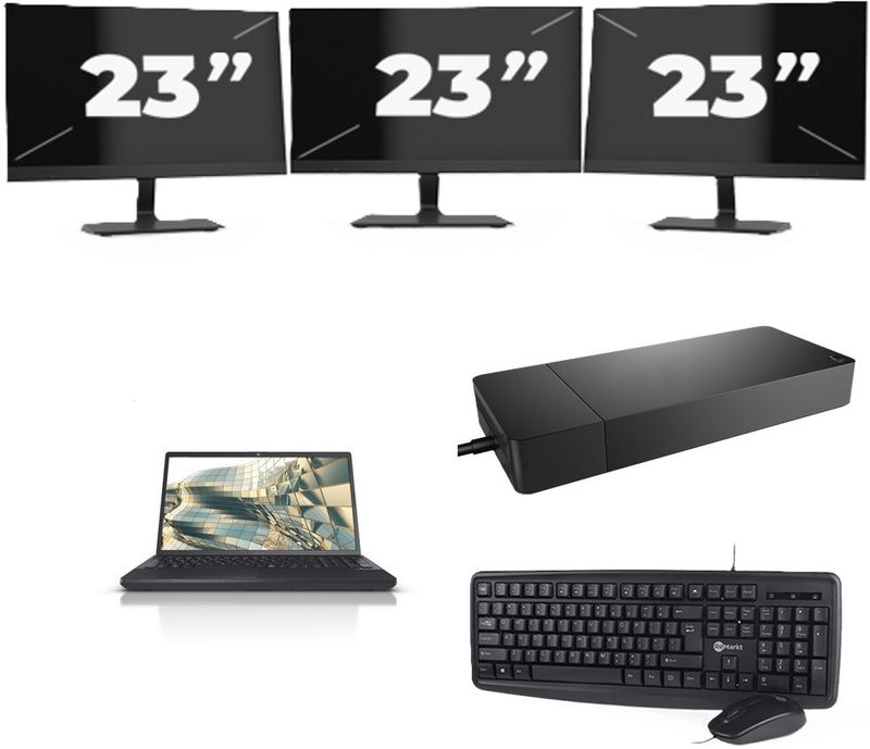 Fujitsu Lifebook A3510 - Intel Core i3-10e Generatie - 15 inch - 16GB RAM - 256GB SSD - Windows 11 Home + 3x 23 inch Monitor Nette Staat