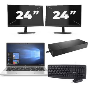 HP EliteBook 830 G7 - Intel Core i7-10e Generatie - 13 inch - 16GB RAM - 256GB SSD - Windows 11 + 2x 24 inch Monitor Nette Staat