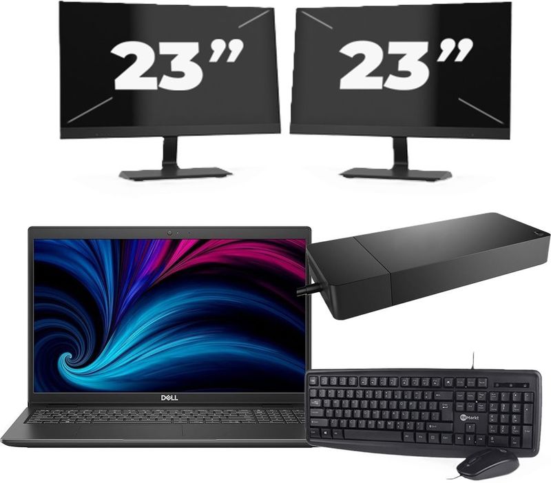 Dell Latitude 3520 - Intel Core i5-11e Generatie - 15 inch - 16GB RAM - 256GB SSD - Windows 11 Home + 2x 23 inch Monitor Nette Staat