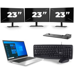 HP EliteBook 845 G7 - AMD Ryzen 5 PRO 4650U - 14 inch - 8GB RAM - 256GB SSD - Windows 10 + 3x 23 inch Monitor Zichtbaar gebruikt