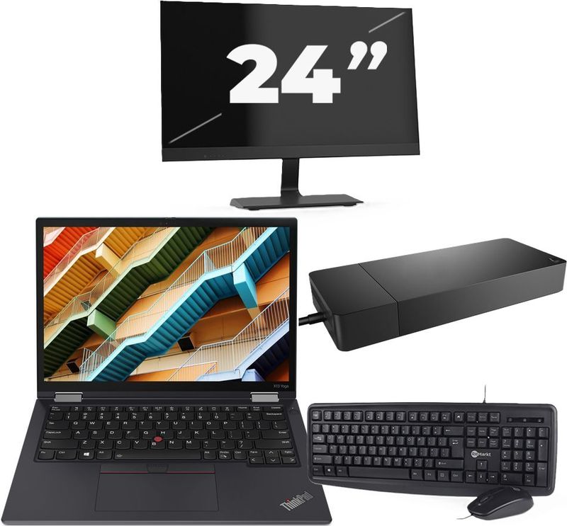 Lenovo ThinkPad X13 Yoga - Intel Core i5-10e Generatie - 13 inch - 16GB RAM - 256GB SSD - Windows 11 Home + 1x 24 inch Monitor Zichtbaar gebruikt