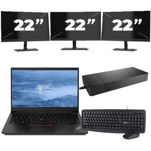 Lenovo ThinkPad E14 - Intel Core i3-10e Generatie - 14 inch - 16GB RAM - 256GB SSD - Windows 11 + 3x 22 inch Monitor Zichtbare schade