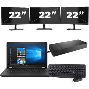 HP Laptop 15-BW000 - AMD A6-9220 - 15 inch - 8GB RAM - 256GB SSD - Windows 10 Home + 3x 22 inch Monitor Zichtbare schade