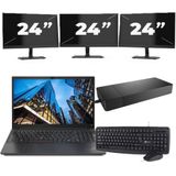 Lenovo E15 - Intel Core i3-10e Generatie - 15 inch - 16GB RAM - 256GB SSD - Windows 11 Home + 3x 24 inch Monitor Nette Staat