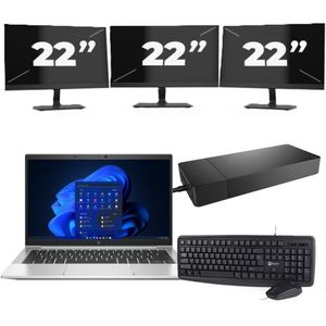 HP EliteBook 835 G8 - AMD Ryzen 5 PRO 5650U - 13 inch - 16GB RAM - 256GB SSD - Windows 11 Home + 3x 22 inch Monitor Zichtbare schade