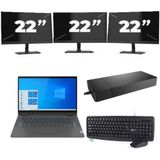 Lenovo IdeaPad Flex 5 14ITL05 - Intel Core i3-11e Generatie - 14 inch - 16GB RAM - 256GB SSD - Windows 11 Home + 3x 22 inch Monitor Zichtbaar gebruikt