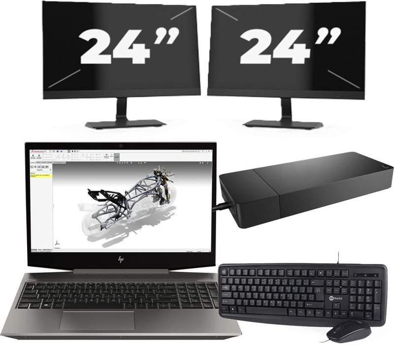 HP ZBook 15v G5 - Intel Core i7-9e Generatie - 15 inch - 16GB RAM - 256GB SSD - Windows 11 Home + 2x 24 inch Monitor Nette Staat