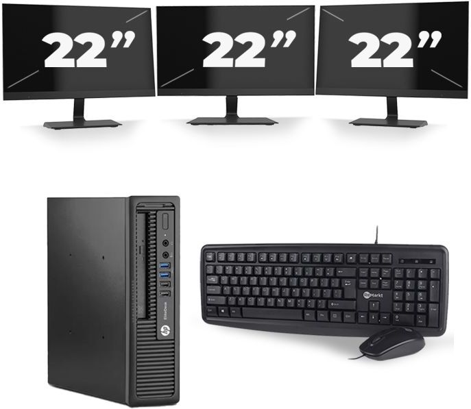 HP EliteDesk 800 G1 USFF - Intel Core i7-4e Generatie - 16GB RAM - 512GB SSD - Windows 10 + 3x 22 inch Monitor Nette Staat