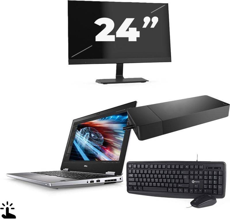 Dell Precision 7540 - Intel Core i7-9e Generatie - 15 inch - Touch - 16GB RAM - 256GB SSD - Windows 11 Home + 1x 24 inch Monitor Zichtbaar gebruikt