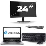 HP EliteBook Folio 1040 G3 - Intel Core i5-6e Generatie - 14 inch - 8GB RAM - 256GB SSD - Windows 11 + 1x 24 inch Monitor Nette Staat