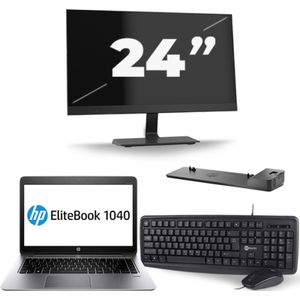 HP EliteBook Folio 1040 G3 - Intel Core i5-6e Generatie - 14 inch - 8GB RAM - 256GB SSD - Windows 11 + 1x 24 inch Monitor Nette Staat