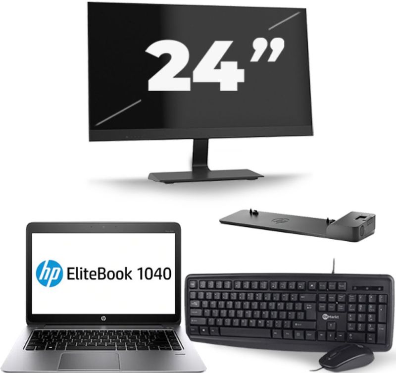 HP EliteBook Folio 1040 G3 - Intel Core i5-6e Generatie - 14 inch - 8GB RAM - 256GB SSD - Windows 11 + 1x 24 inch Monitor Nette Staat