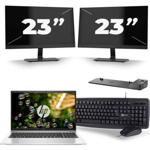 HP EliteBook 855 G7 - AMD Ryzen 7 PRO 4750U - 15 inch - 16GB RAM - 256GB SSD - Windows 11 Home + 2x 23 inch Monitor Zichtbare schade