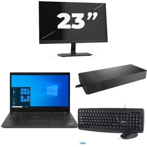 Lenovo ThinkPad T14s - Intel Core i7-10e Generatie - 14 inch - 16GB RAM - 256GB SSD - Windows 11 Home + 1x 23 inch Monitor Zichtbaar gebruikt