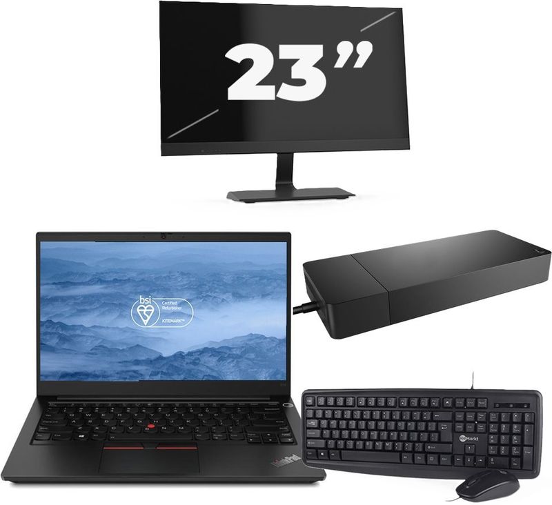 Lenovo ThinkPad E14 - Intel Core i3-10e Generatie - 14 inch - 16GB RAM - 256GB SSD - Windows 11 + 1x 23 inch Monitor Nette Staat