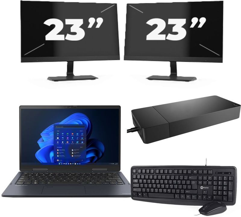 Toshiba Portege X30W-J-10C - Intel Core i5-11e Generatie - 13 inch - 16GB RAM - 256GB SSD - Windows 11 Home + 2x 23 inch Monitor Zichtbaar gebruikt