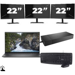 Dell Inspiron 5515 - AMD Ryzen 7 5700U - 15 inch - Touch - 16GB RAM - 256GB SSD - Windows 11 Home + 3x 22 inch Monitor Nette Staat