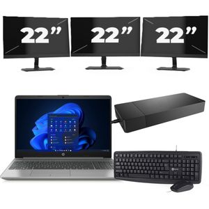 HP 250 G8 - Intel Core i3-11e Generatie - 15 inch - 16GB RAM - 256GB SSD - Windows 11 Home + 3x 22 inch Monitor Zichtbare schade