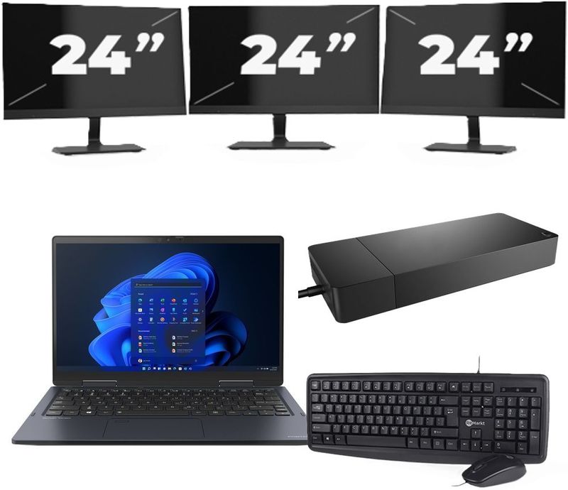 Toshiba Portege X30W-J-10C - Intel Core i5-11e Generatie - 13 inch - 16GB RAM - 256GB SSD - Windows 11 Home + 3x 24 inch Monitor Zichtbaar gebruikt