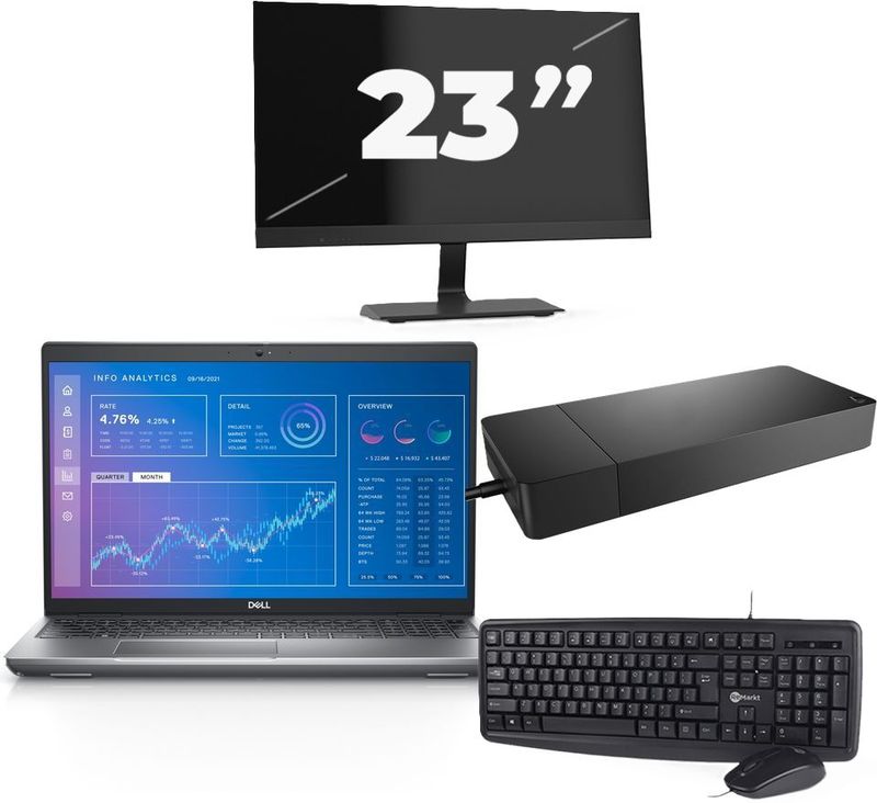 Dell Precision 3571 - Intel Core i5-12e Generatie - 15 inch - 16GB RAM - 256GB SSD - Windows 11 Home + 1x 23 inch Monitor Zichtbaar gebruikt