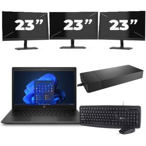 HP Pro X360 Fortis G9 - Intel Pentium N6000 - 11 inch - 8GB RAM - 256GB SSD - Windows 11 Home + 3x 23 inch Monitor Nette Staat