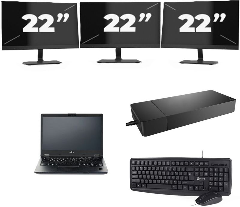 Fujitsu LIFEBOOK E5410 - Intel Core i5-10e Generatie - 14 inch - 16GB RAM - 256GB SSD - Windows 11 Home + 3x 22 inch Monitor Zichtbaar gebruikt