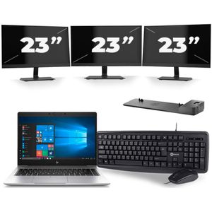 HP EliteBook 745 G6 - AMD Ryzen 5 3500U - 14 inch - 16GB RAM - 256GB SSD - Windows 11 Home + 3x 23 inch Monitor Zichtbaar gebruikt