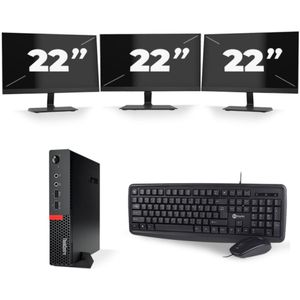 Lenovo ThinkCentre M710q USFF - Intel Core i5-6e Generatie - 8GB RAM - 256GB SSD - Windows 11 + 3x 22 inch Monitor Nette Staat