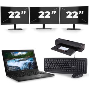 Dell Latitude 7390 - Intel Core i5-8e Generatie - 13 inch - 16GB RAM - 256GB SSD - Windows 11 + 3x 22 inch Monitor Nette Staat