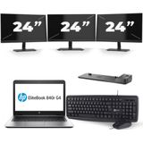 HP EliteBook 840r G4 - Intel Core i5-7e Generatie - 14 inch - 8GB RAM - 256GB SSD - Windows 11 + 3x 24 inch Monitor Zichtbaar gebruikt