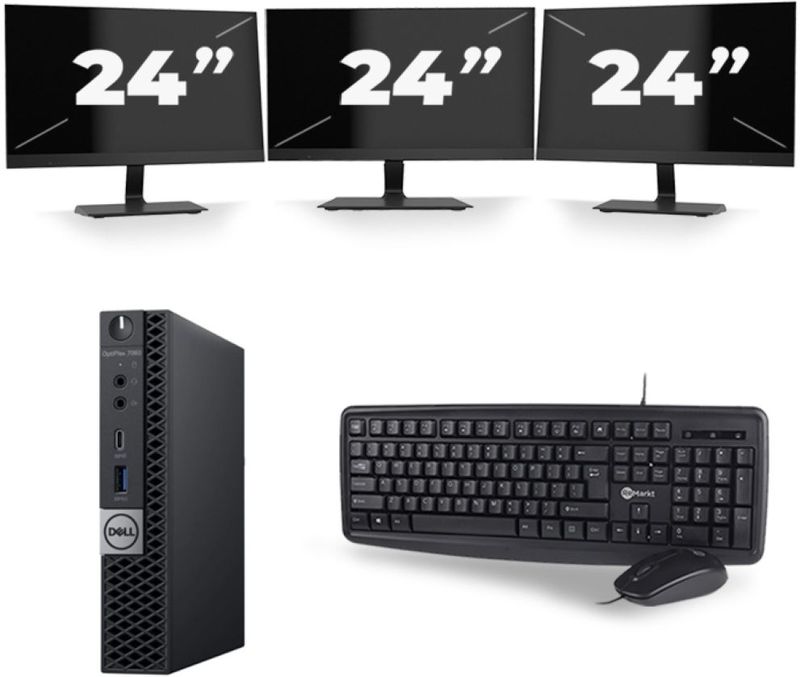 Dell Optiplex 7060 Micro USFF - Intel Core i7-8e Generatie - 16GB RAM - 256GB SSD - Windows 11 + 3x 24 inch Monitor Nette Staat